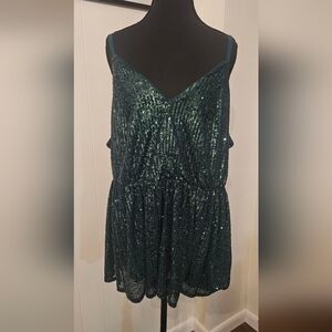Torrid Emerald "Botanical Garden" Sequin V-Neck Tank Cami 3X